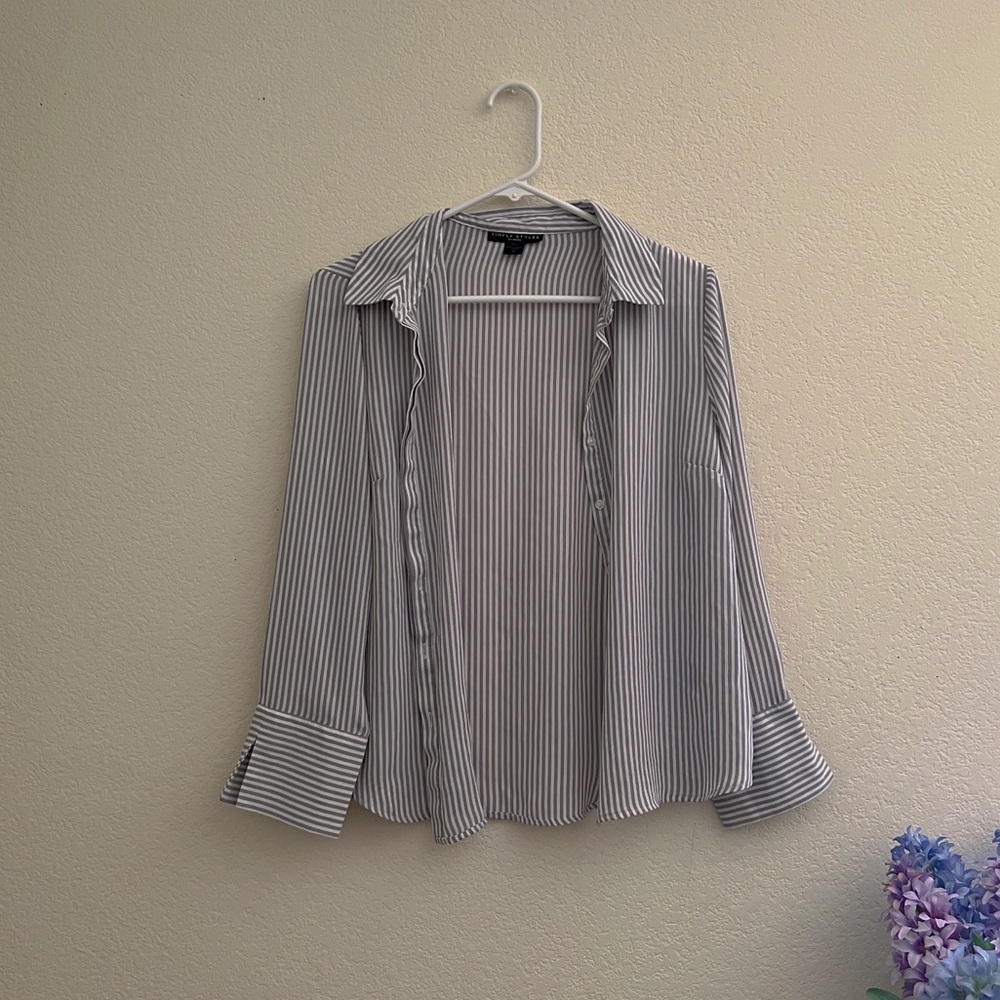 Simply Styled by Sears Striped Long Sleeve Collared Shirt